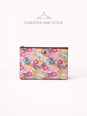 Coach Floral Zip Clutch – Multicolor Leather Pouch – Like New